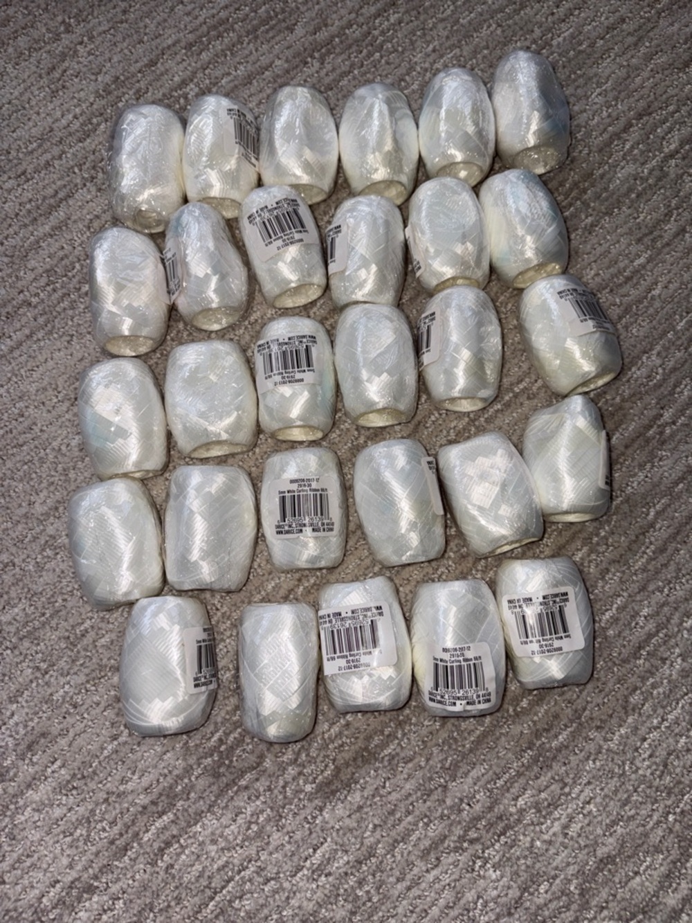 White Curling Ribbon Kegs - Lot of 29